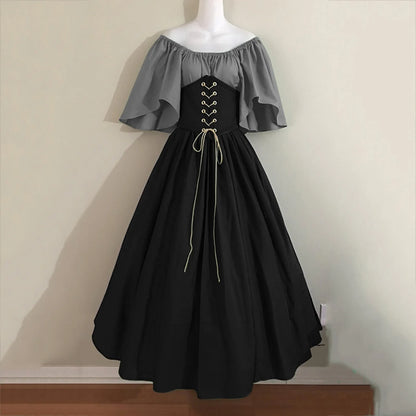 Women's Medieval Retro Contrasting Color Slim Swing Shoulder Costume - alternate view 14