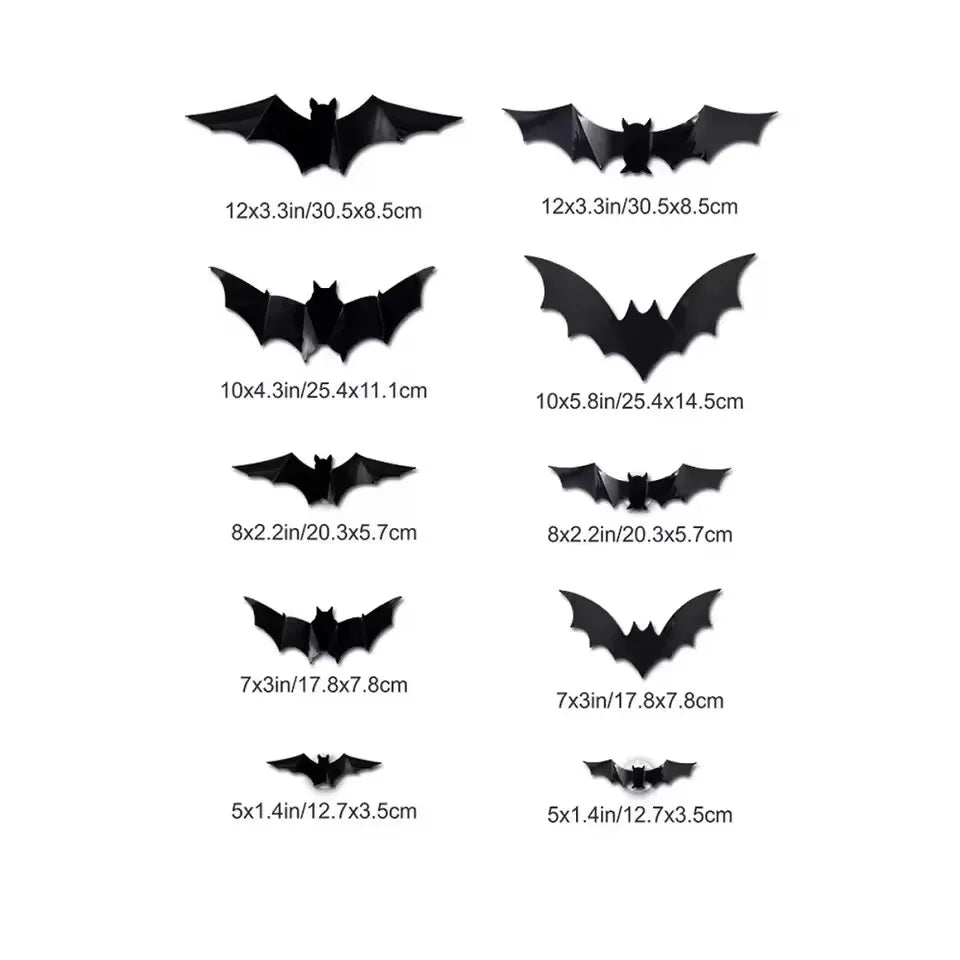 Halloween 3D Stereoscopic Bat LED Night Light PET Wall Decal Home FestivalParty