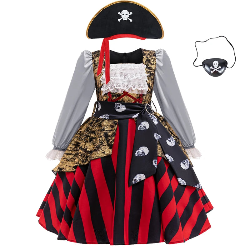 Striped Princess Costume for Girls | Long-Sleeve Lace Dress