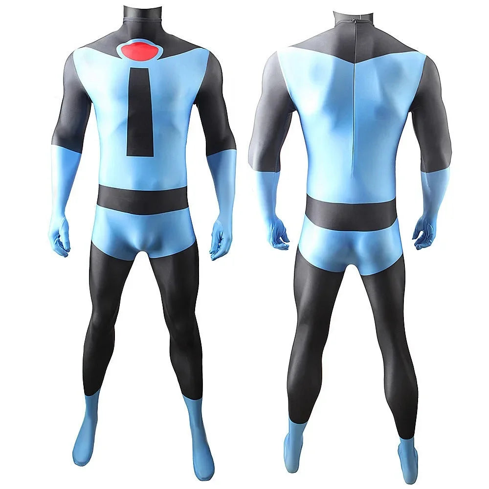 Blue Mr. Incredible Cosplay Costume Long Sleeve Jumpsuit Anime Characters Halloween Carnival Party Costume for Adult