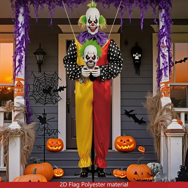 2D FLAT 1pc Halloween Clown Decoration - Scary Decor with Red & Yellow Circus Costume - 47.2in 15.7in