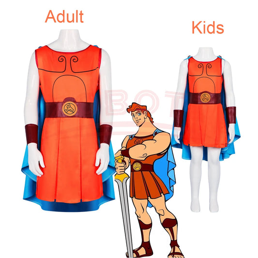 Movie Hercules Costume for Adult Kids Man Boys Top Cloak Belt Men Halloween Male Outfit - costume / 140
