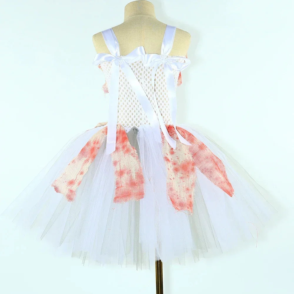 Gothic Zombie Bride Costume Kids Carnival Party Role Play Dress Up Bloody Ghost Dead - product image 4
