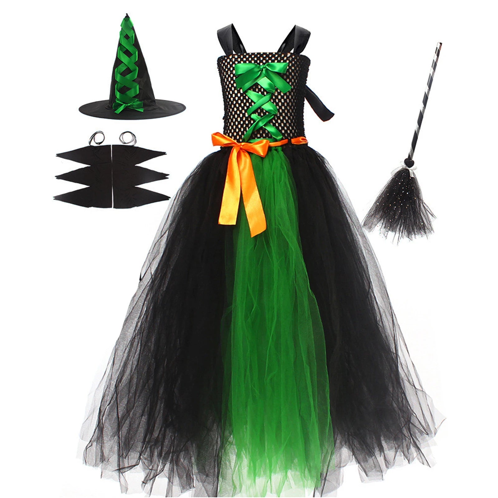 Halloween Witch Costume For Girls Kids Long Veil Dress Princess Dress Birthday Party Dress Dress - product image 1