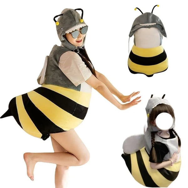 Boys Girls Bee Shark Cosplay Costume Doll Stripe Sleeveless Back Wing Hat Suit Funny Animal Clothes Halloween Roleplay Outfit