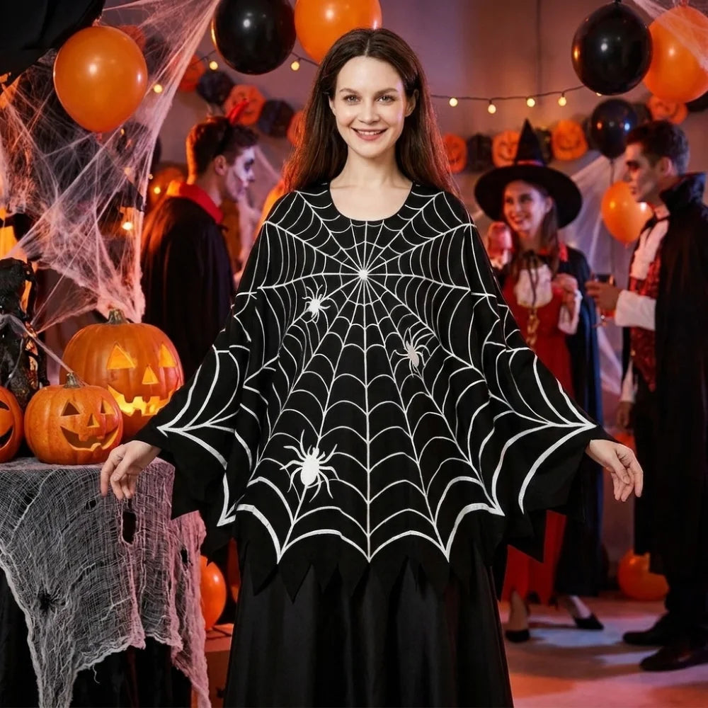 Creative Scary Spider Web Cloak Creepy Black Shawl Poncho Cape Costume - alternate view 2