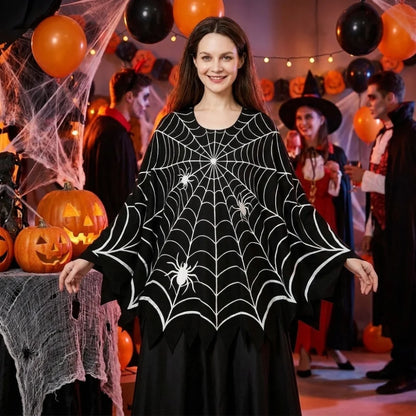 Creative Scary Spider Web Cloak Creepy Black Shawl Poncho Cape Costume - alternate view 2