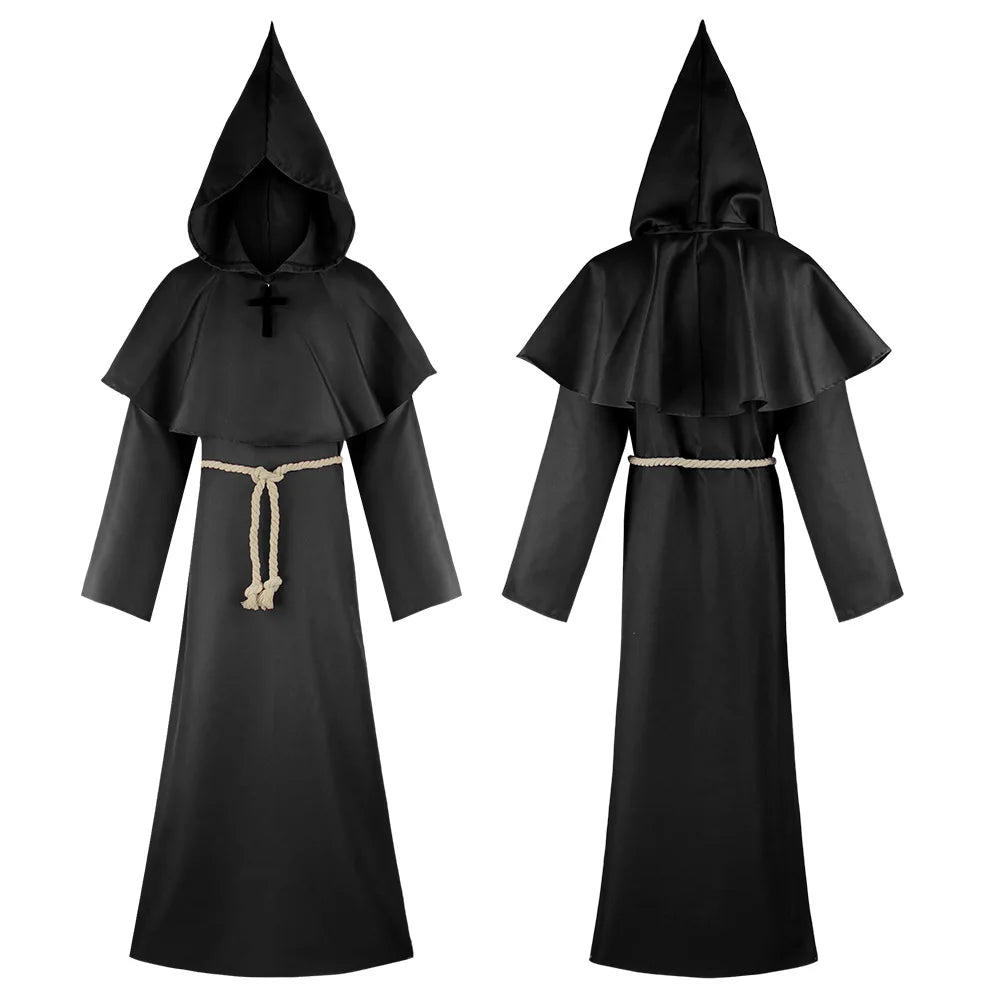 Halloween Grim Reaper cosplay costume Five Ghosts Costume Medieval Friar's Robe Monk Clothes Witch Priest Cos - product image 4