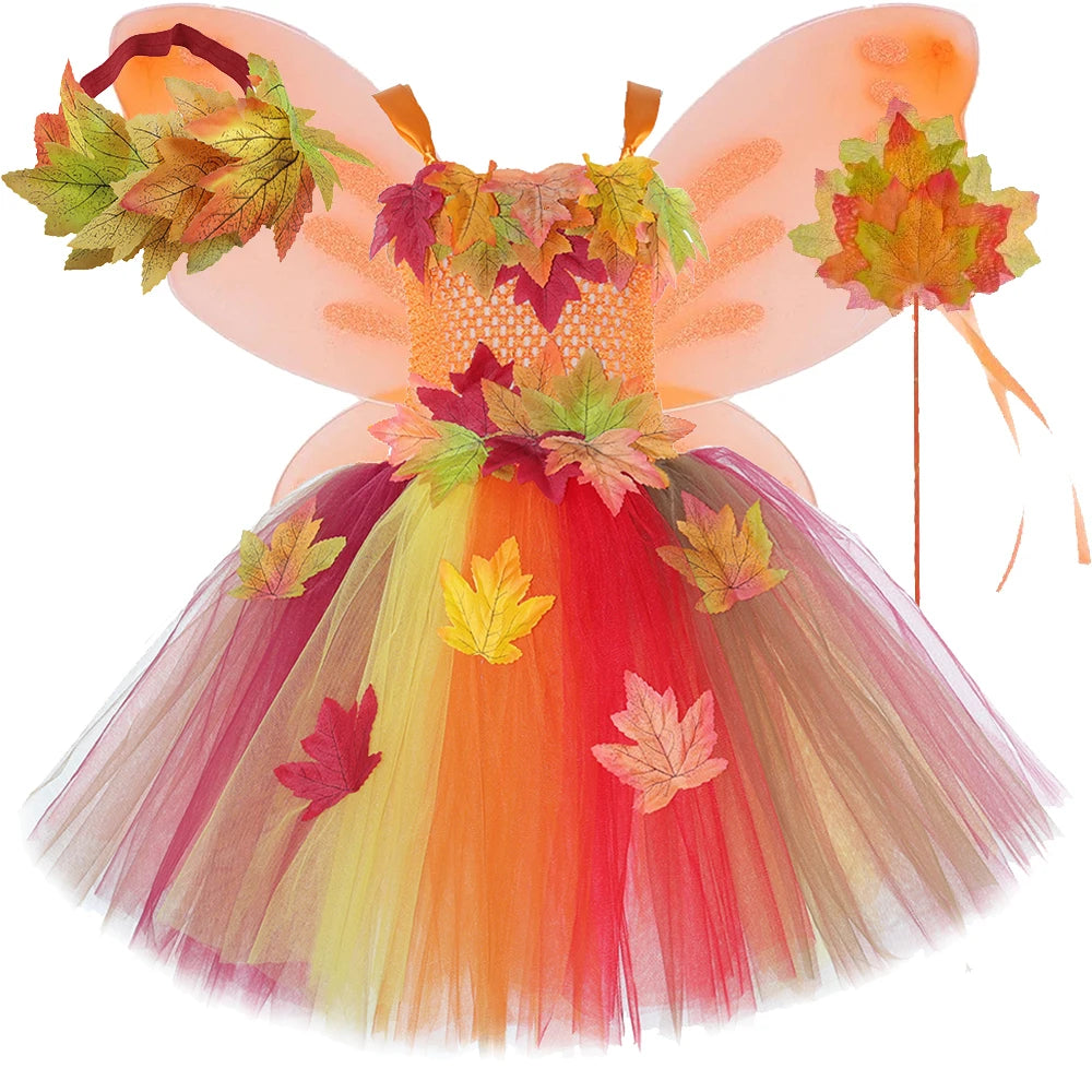 Girls Woodland Fairy Maple Leaf Halloween Costume Set