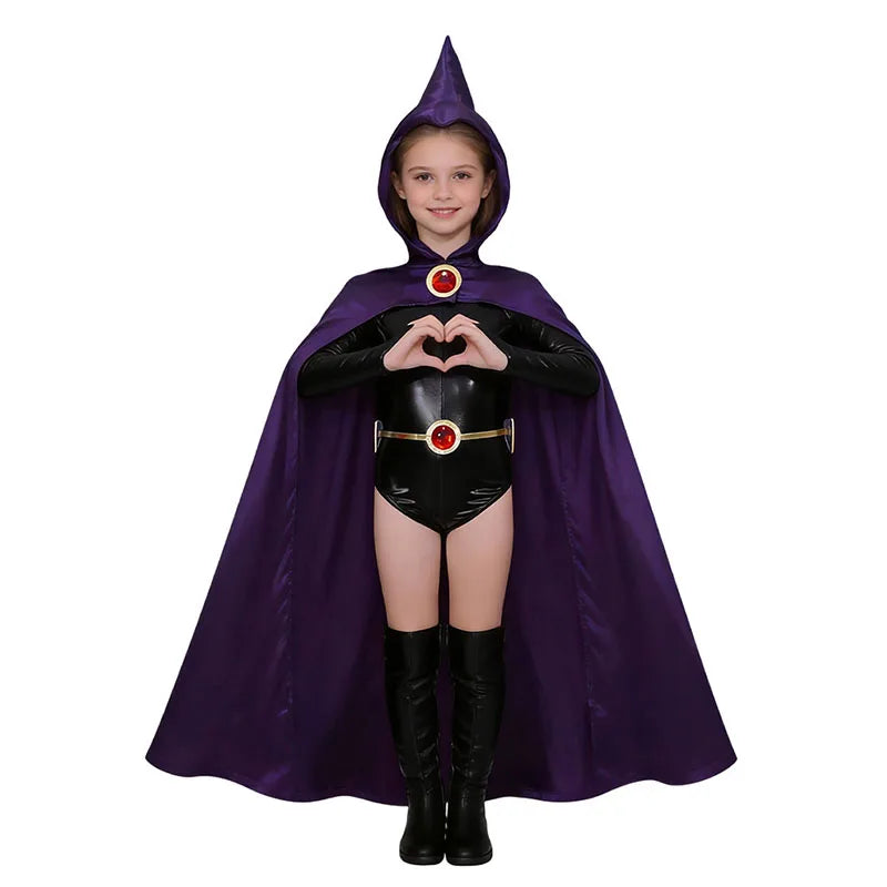 Kids Purple Hooded Superhero-Inspired Halloween Costume
