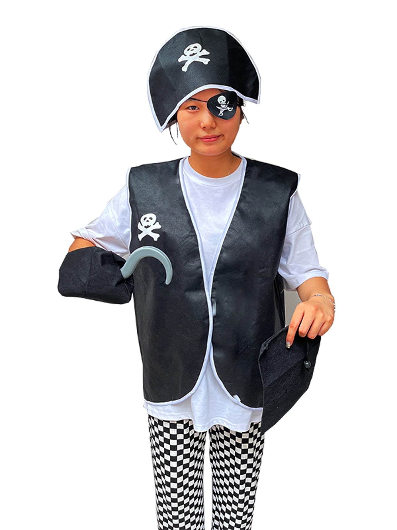 Captain Pirate Skull Costume Kid Women's Man Boy Girls Buccaneer Costume Outfit Hat Pants - kids 14pcs / One Size