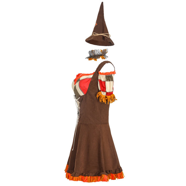 Adult Wizard of Oz Scarecrow Patchwork Pattern Dress Farm Rural Suits Costume