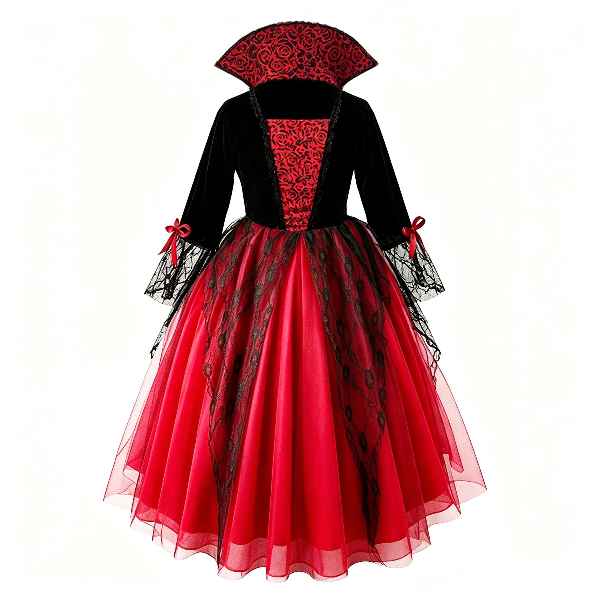 Girls Ghost Bride Halloween Costume Red Lace Dress Kids Horror Phantom Bride - product image 8