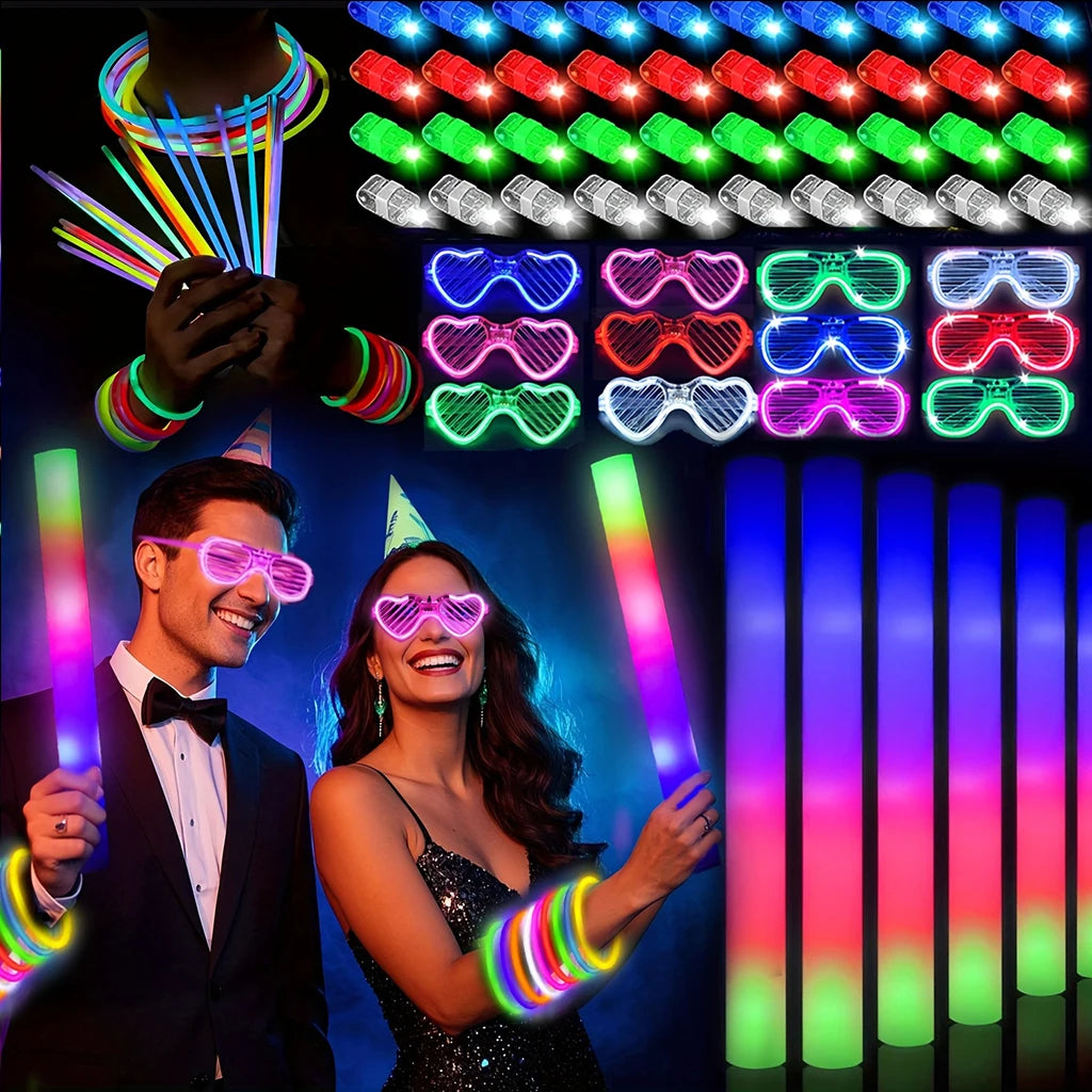 168pcs/Set Glow Party Kit, Including 12 LED Glasses, 16 Foam Glow Sticks, 40 Finger Lights, 100 Glow Sticks, Suitable for Wedding