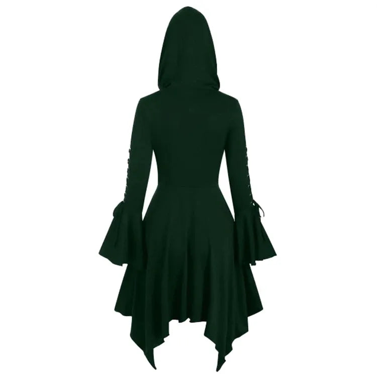 Women's Medieval Autumn Gothic Lace Vintage Renaissance Hooded Halloween Costume - PURPLE / L