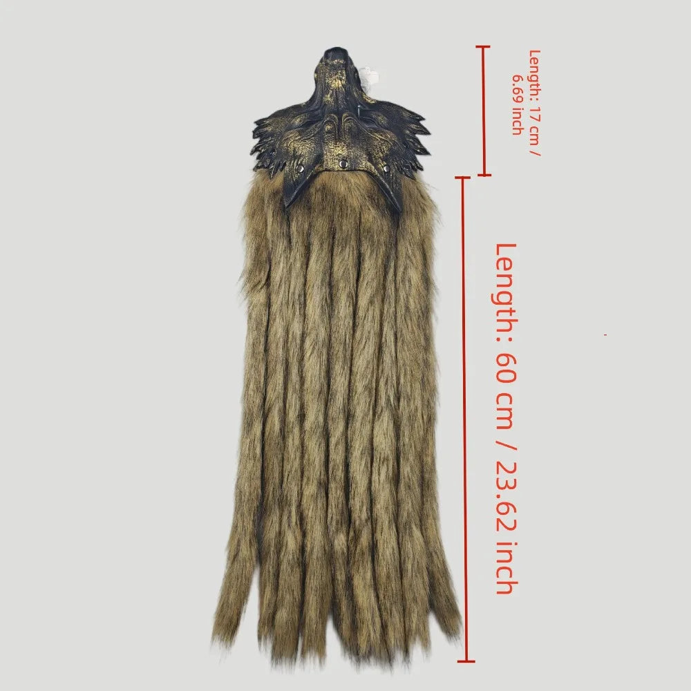 Viking Wolf Mask with Fur Barbarian Headdress Werewolf Headpiece for