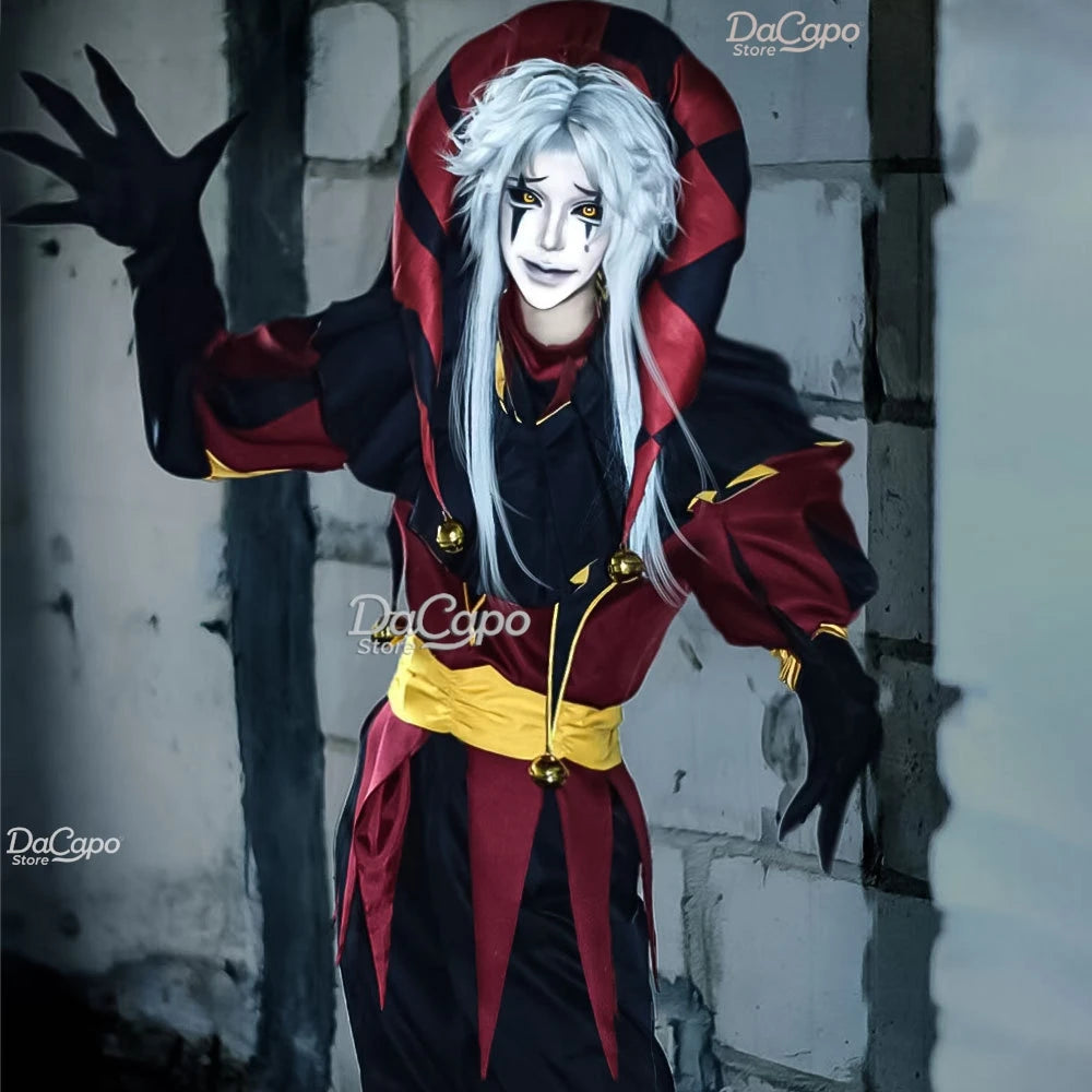 Freak Circus Pierrot Costume Clown Outfit Costume Game Halloween Horror Men's Cosplay - Costume and wig / S