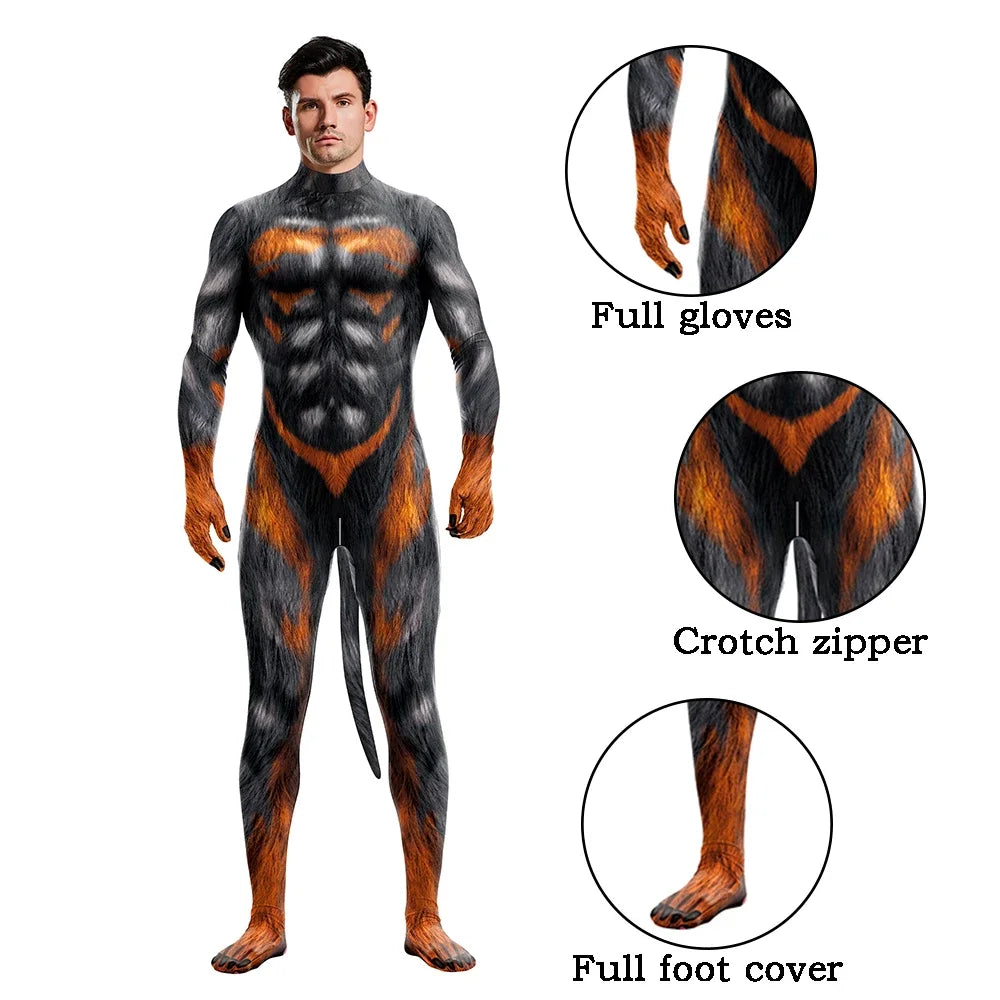 Full Cover Elastic Zentai Pet Suit Jumpsuit Print Catsuit Bodysuits Tail Purim Pet - 1016 / S