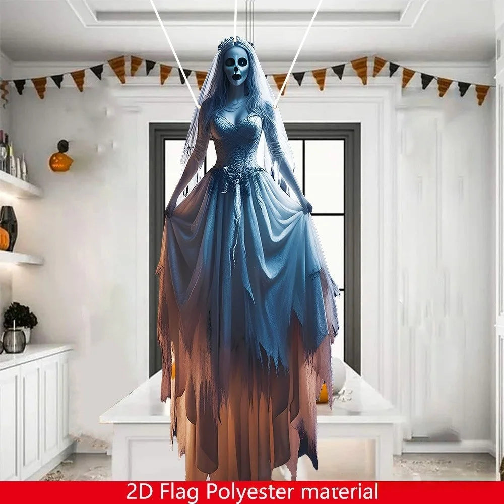 Halloween Horror Skull Bride Backdrop Gothic Skeleton Bride Photo Background - product image 3
