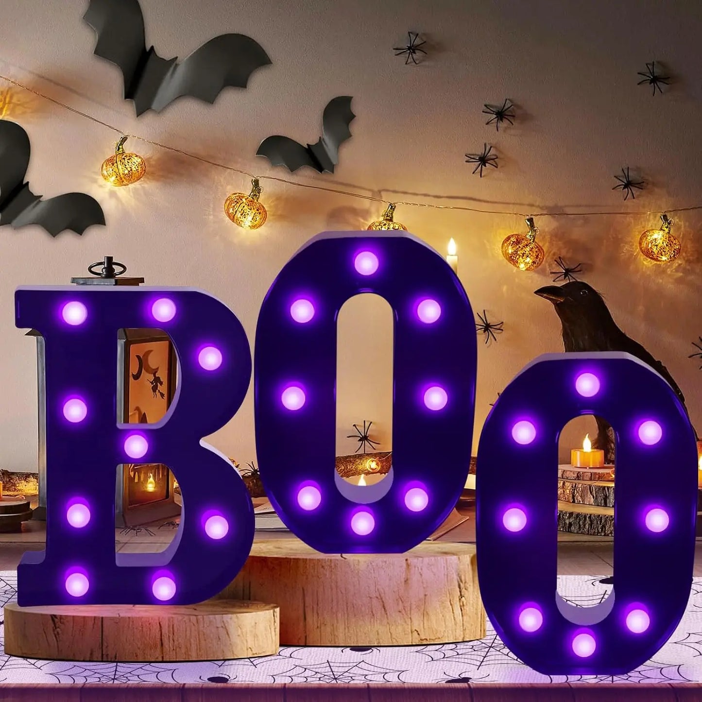 Halloween Decorations-3 LED Marquee Light up Letters "BOO" Sign Halloween Decor for Kitchen Tabletop Fireplace Mantel Party