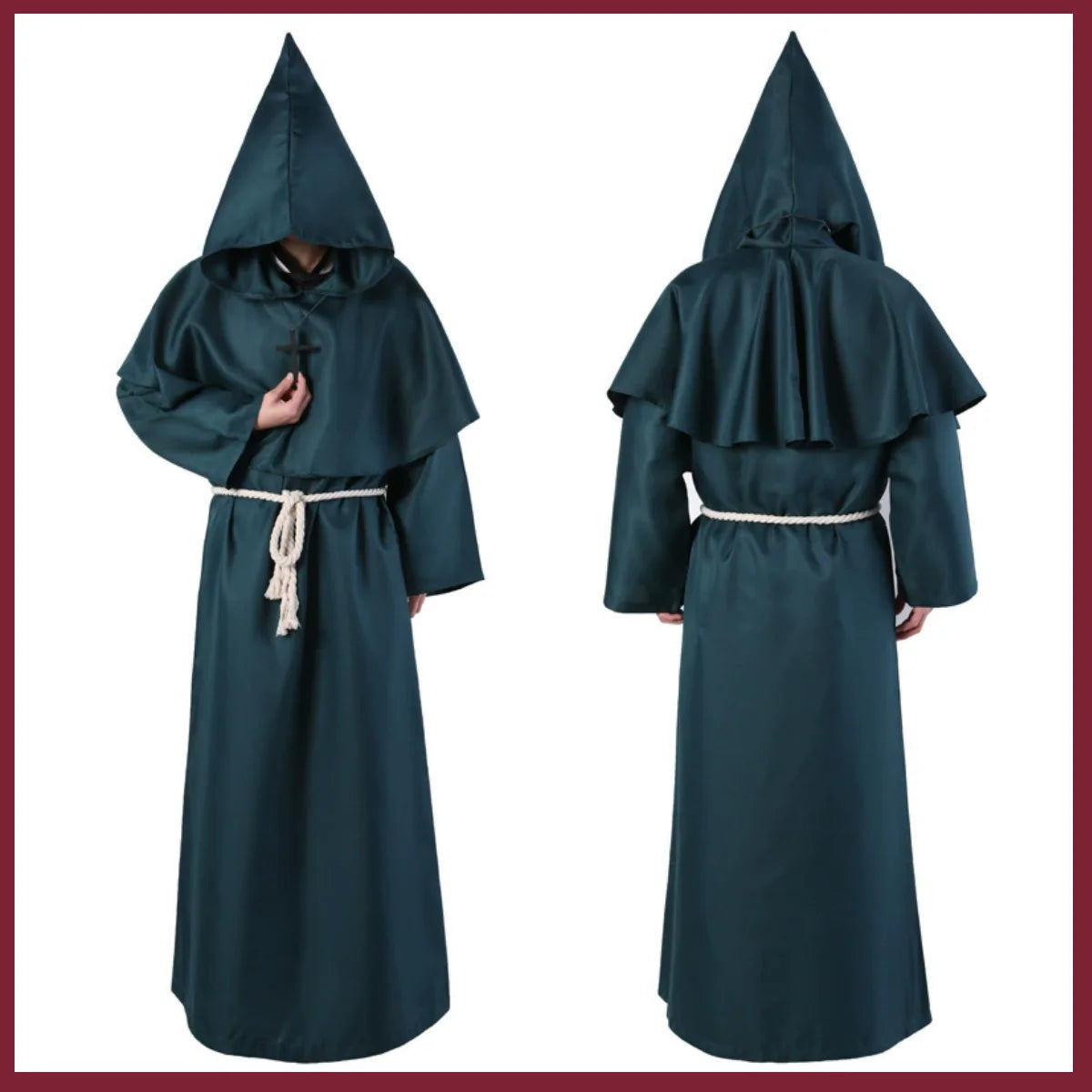 Adult Wizard Middle Ages Christian Monk Friar Priest Hooded Costume - alternate view 2