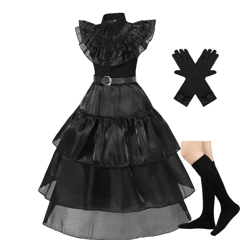 Girls Halloween Costume Black Gothic Costume Kids Up - 3 PCS B / 3T(110)