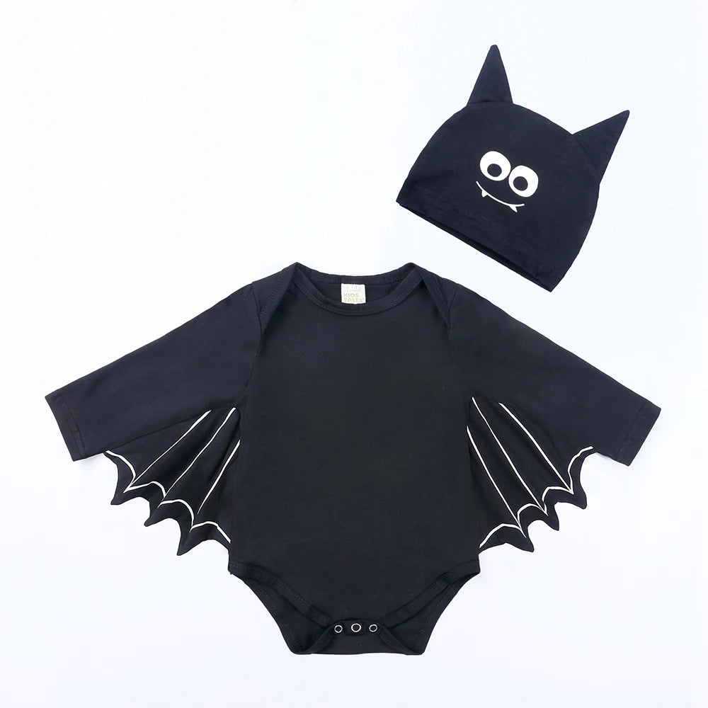 Baby Jumpsuit Pumpkin Head Skull Bones Infant Costume Bat Romper Long Sleeve Round