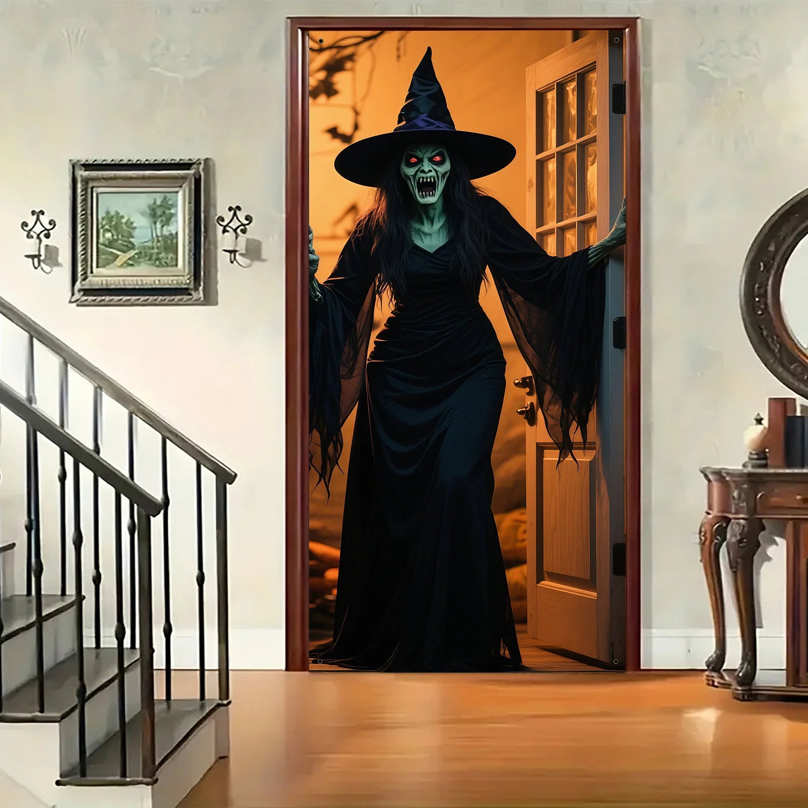 1-Piece 2D flat Halloween theme backdrop - scary witch design, Halloween - product image 1