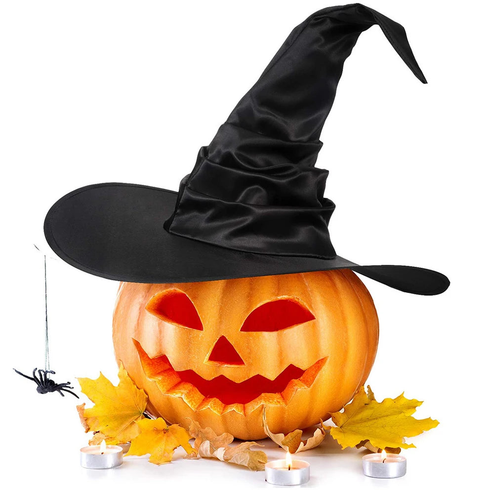 Halloween Witch Hat Black Folds Wizard Hats for Women Men Masquerade Party Carnival Costume Cosplay Props - product image 4