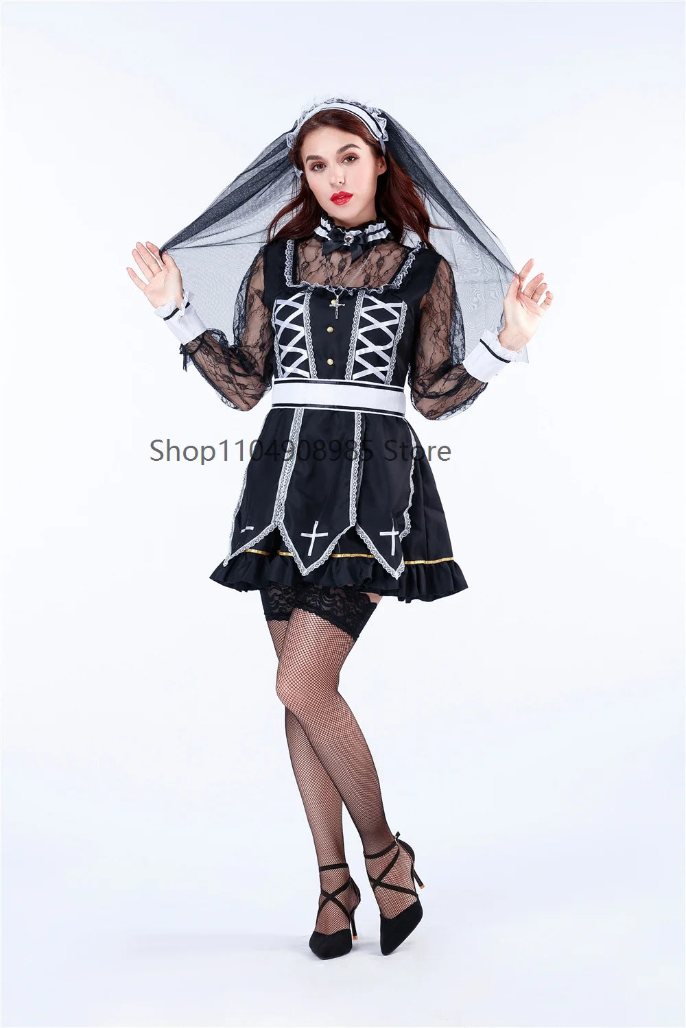 Halloween Women Lace Nun Costume Religious Sister Cosplay Fancy Dress Dark - product image 7