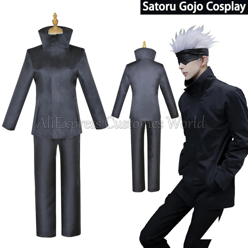 Anime White-Haired Blindfold Sorcerer Costume Dark Sorcery Anime Satoru White-Haired Blindfold Sorcerer Costume Uniform Black Suit Halloween - Full Set Suits / XL