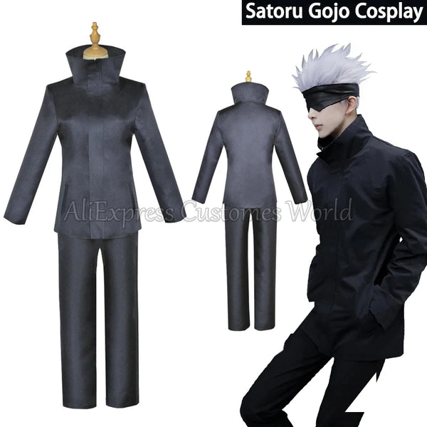 Anime White-Haired Blindfold Sorcerer Costume Dark Sorcery Anime Satoru White-Haired Blindfold Sorcerer Costume Uniform Black Suit Halloween - Full Set Suits / XL