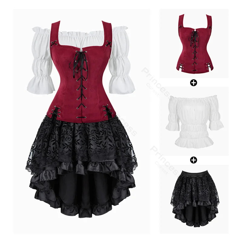 Pirate Dress Costume Halloween Cosplay Outfit Medieval Renaissance Dress Shoulder Off Women Costume XS-XXXL - product image 15