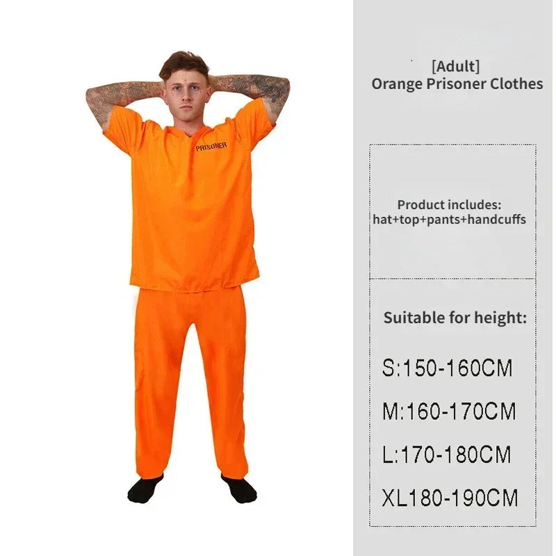 Adults Unisex Convicted Costume Prisoner Orange Prisoner Jumpsuit Jailbird Outfits