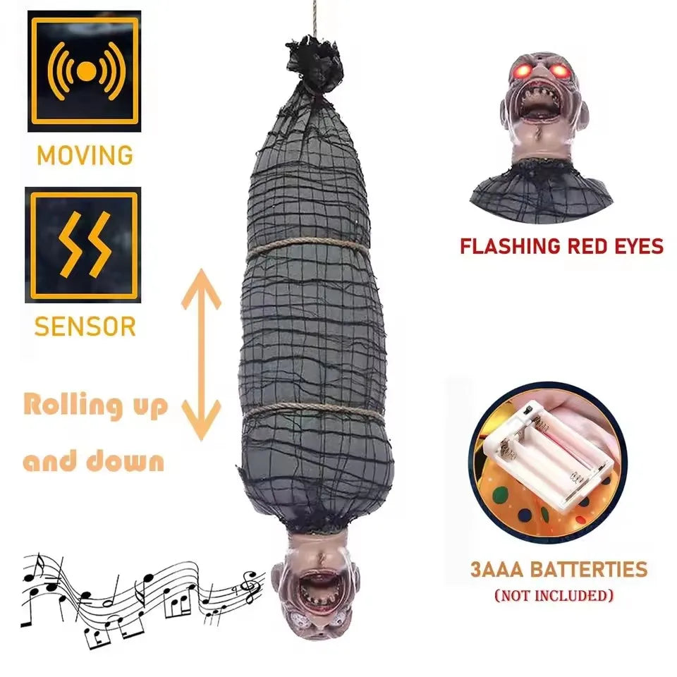 2.46 Ft Halloween Hanging Animated Corpse With LED Light Up Eyes Talking & - product image 4