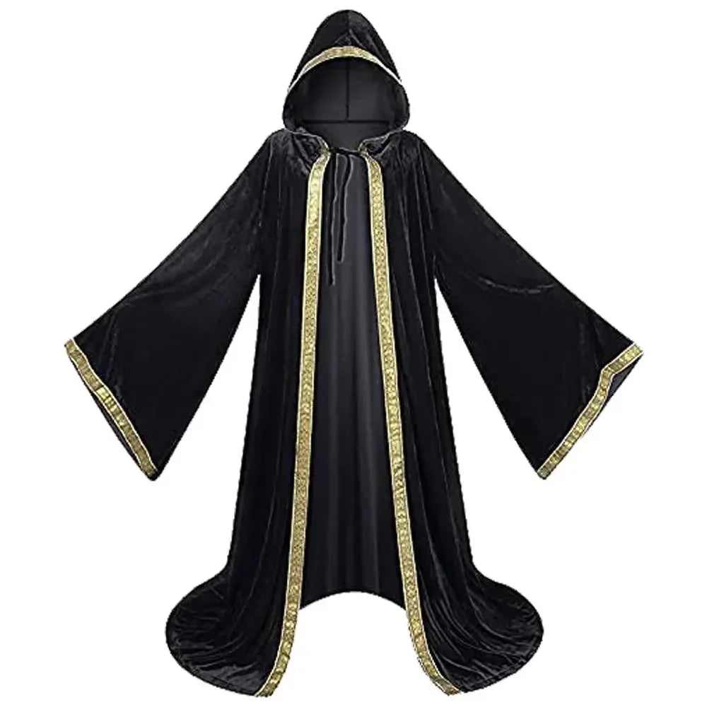 Costume Medieval Cape Cloak Adult Hooded Death Vampire Wizard Monk Witch Costume Priest