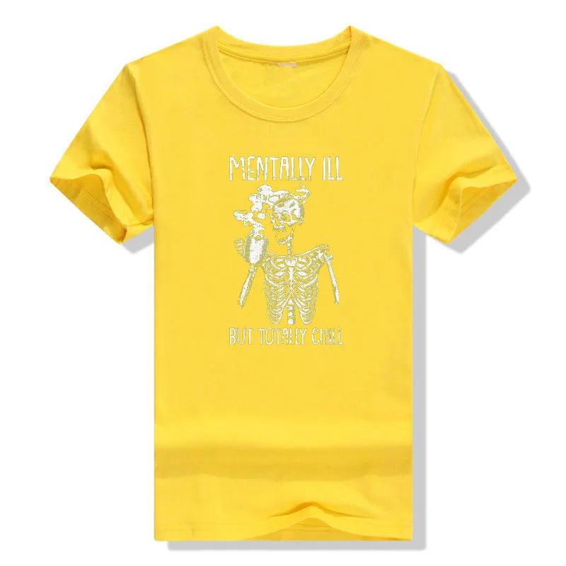 Mentally Ill But Totally Chill Skeleton T-Shirt Coffee Lover Costume - alternate view 12