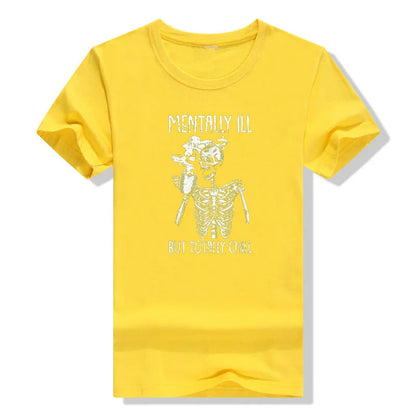 Mentally Ill But Totally Chill Skeleton T-Shirt Coffee Lover Costume - alternate view 12