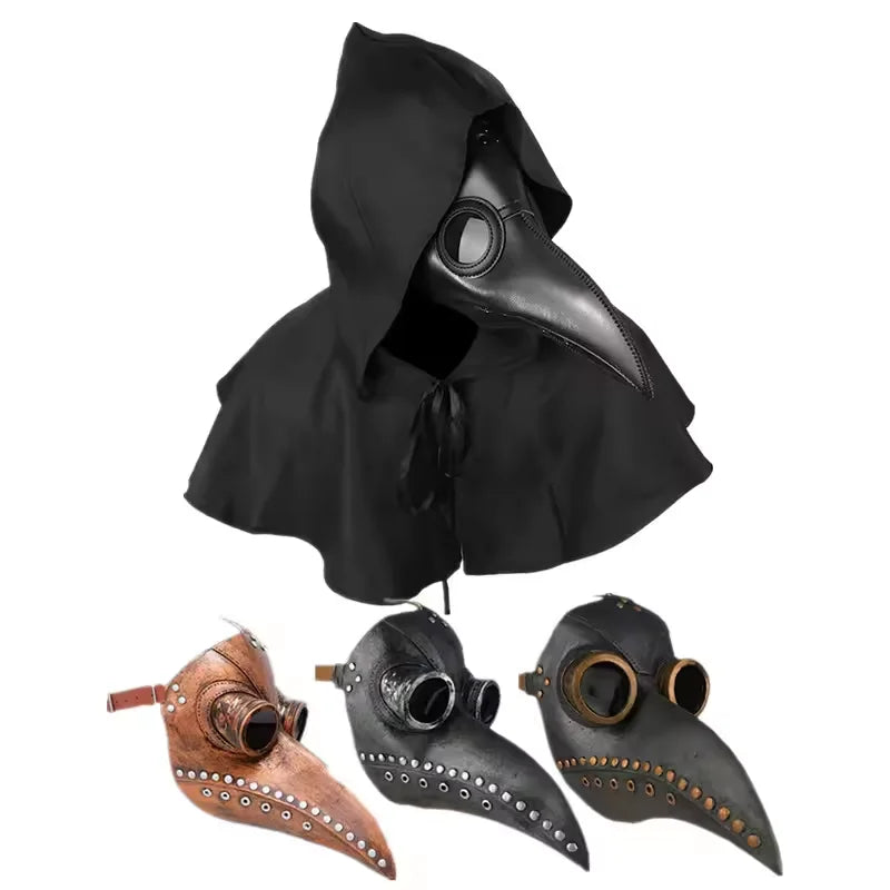 Medieval Plague Doctor Costume for with Pointed Hat Cloak Bird Beak Mask and Hooded