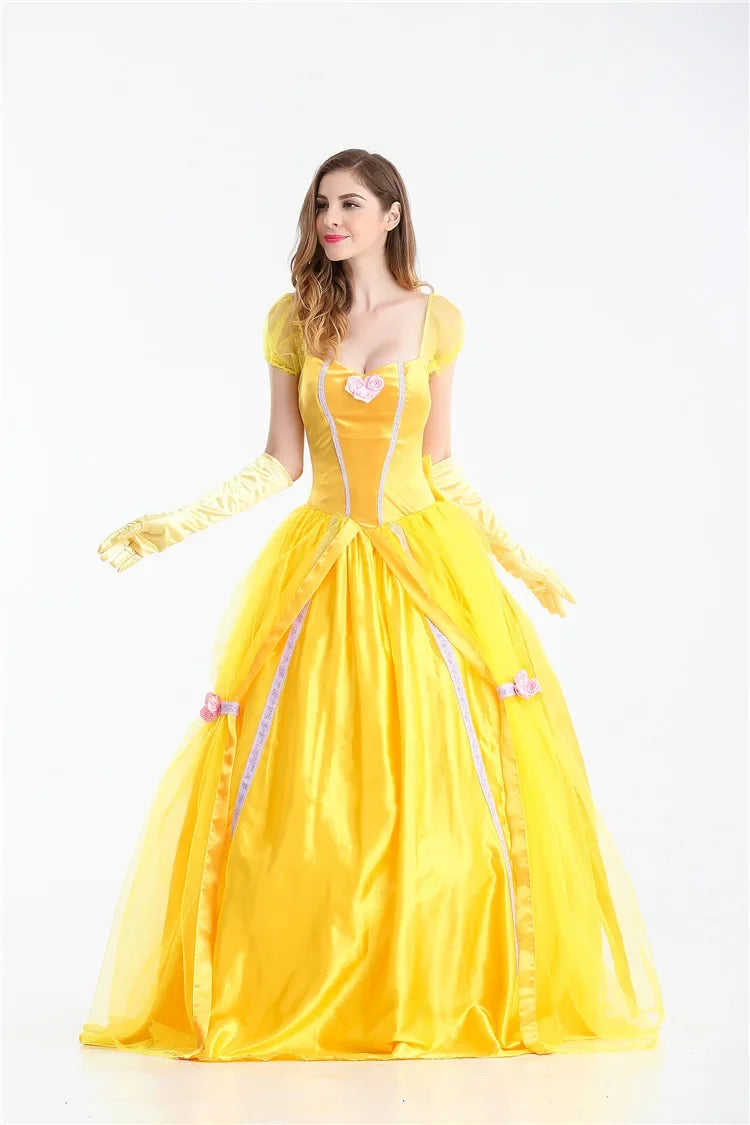 Women's Princess Beauty Belle Ball Gown Halloween Costume - Ivory / S