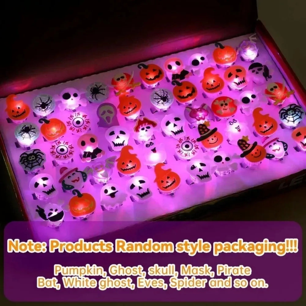 Halloween Light Up LED Rings, Non Candy Trick or Treats 3D Flashing Rings Toys Glow In the Dark Halloween Party Favor Ring Toy Gifts For Kids Adults Goodie Bag Stuffers