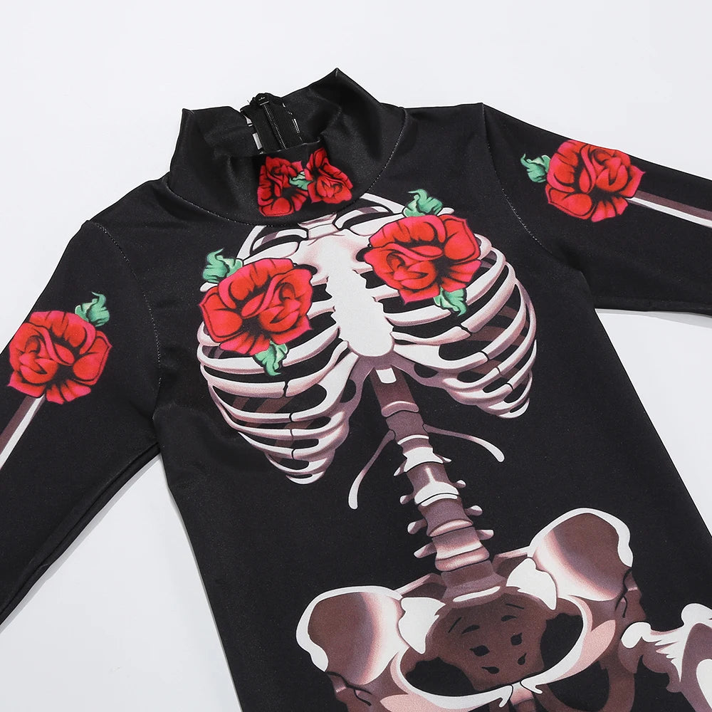 Girls Halloween Cosplay Ghost Bride Gothic Jumpsuit Rose Skeleton Scary - product image 4