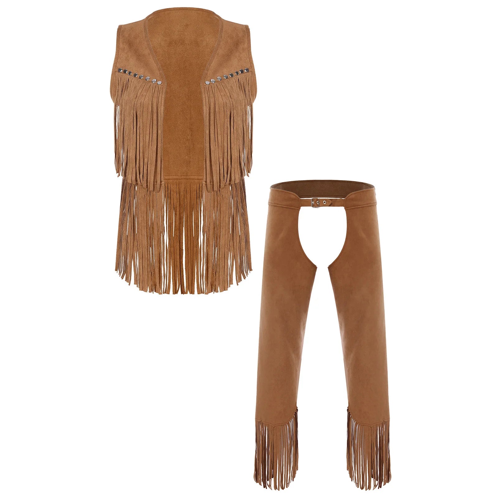 Men's Faux Suede Western Cowboy Gothic Punk Open Front Tassel Vest And Costume - alternate view 7