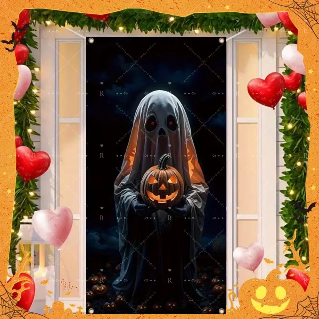 Happy Halloween Decor Door Cover Banner Horror Night Castle Bat Ghost Pumpkin - product image 31