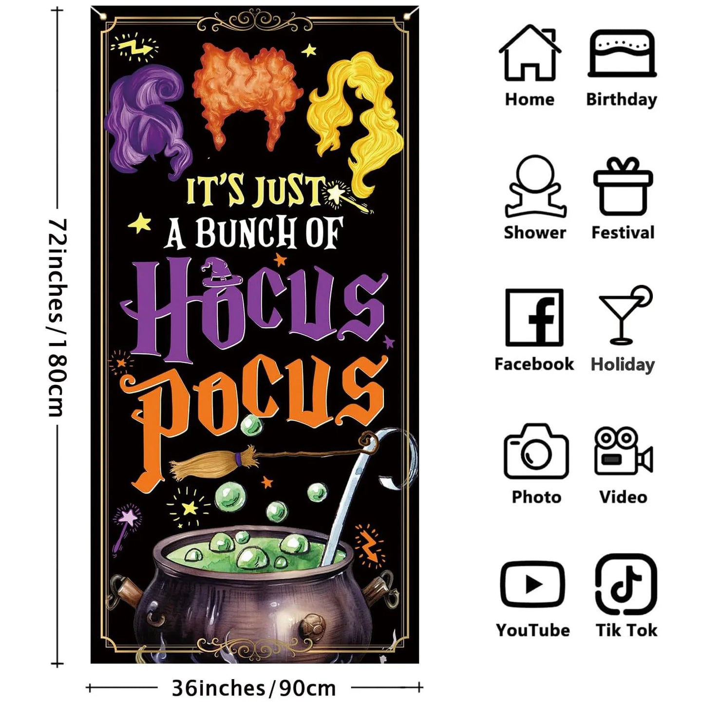 Halloween Door Cover, Hocus Pocus Sanderson Sisters Front Porch Door Sign Banner, Halloween Decorations and Supplies for Home
