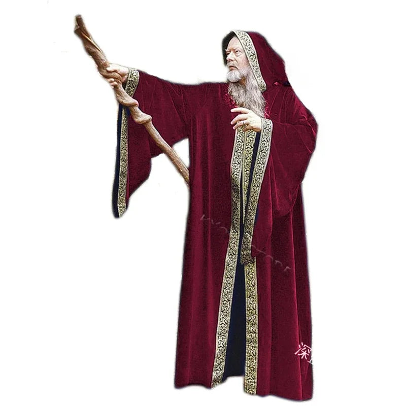 Costume Medieval Cape Cloak Adult Hooded Death Vampire Wizard Monk Witch Costume Priest