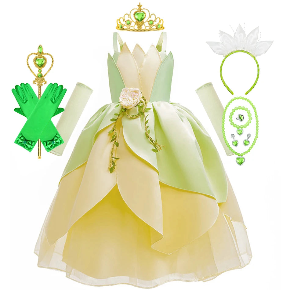 Girls Tiana-Inspired Princess Dress – Floral & Light-Up Costume Options