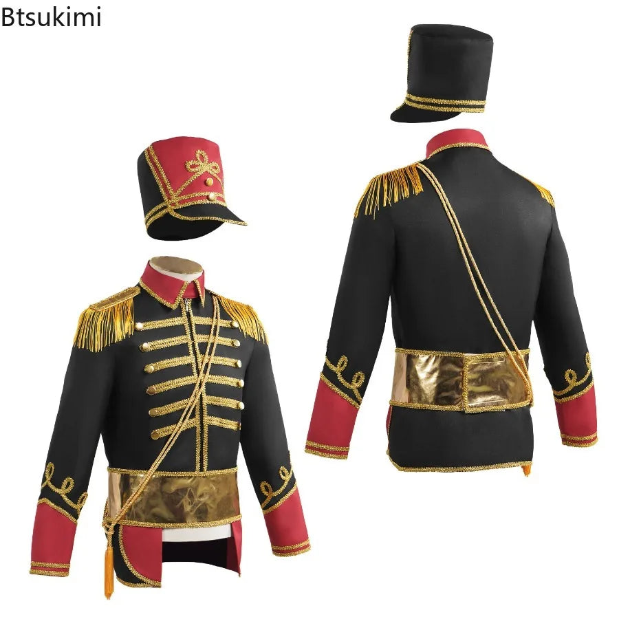 Medieval Royal Military Costume Uniform Coat Colonial Tuxedo Halloween Court Jacket Adult - Black / S