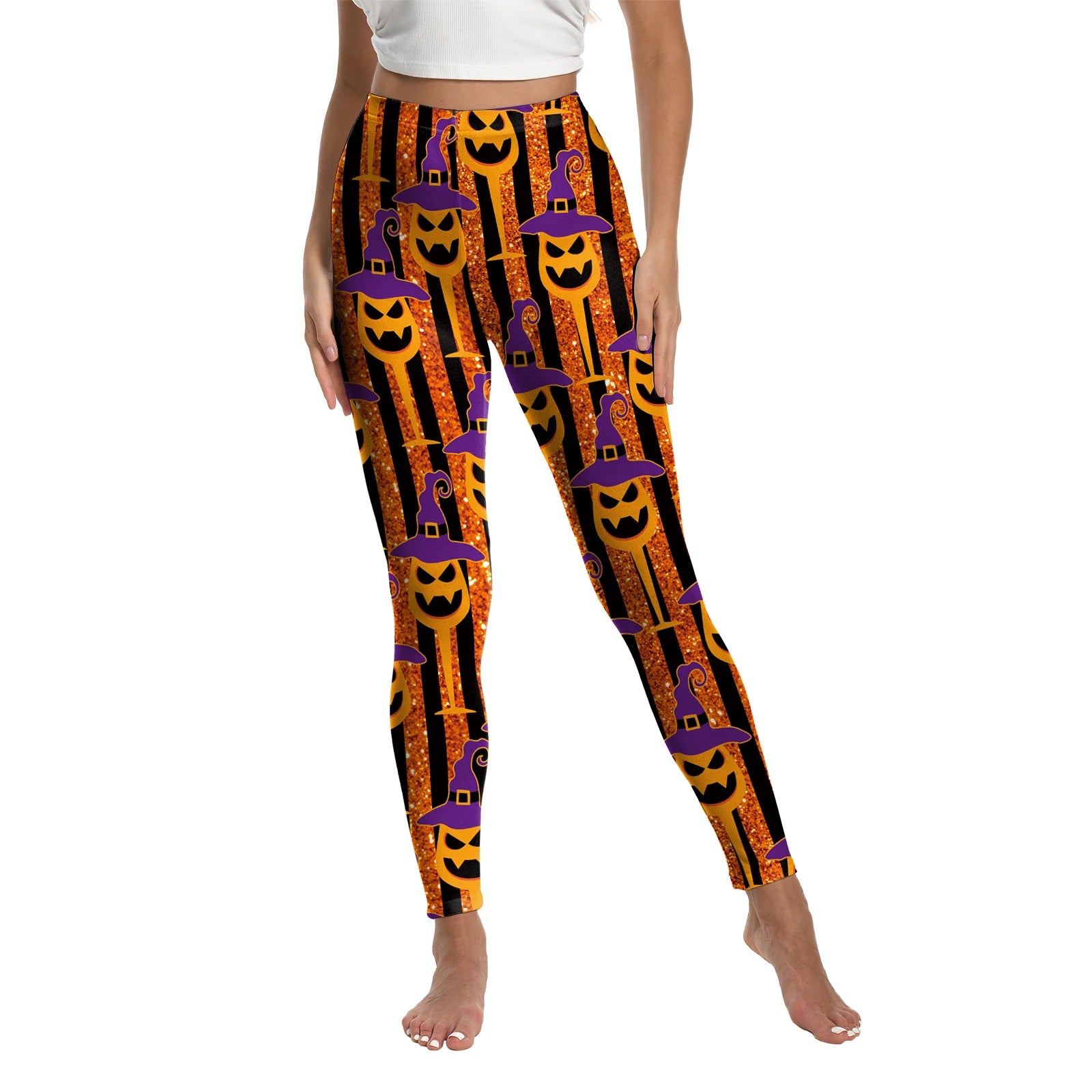 Women's Spooky Pumpkin Stripe Leggings - alternate view 12