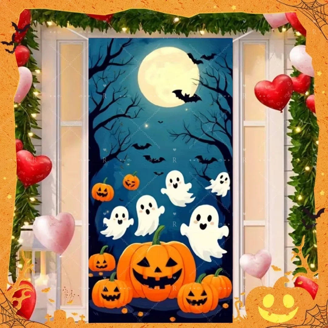 Happy Halloween Decor Door Cover Banner Horror Night Castle Bat Ghost Pumpkin - product image 25